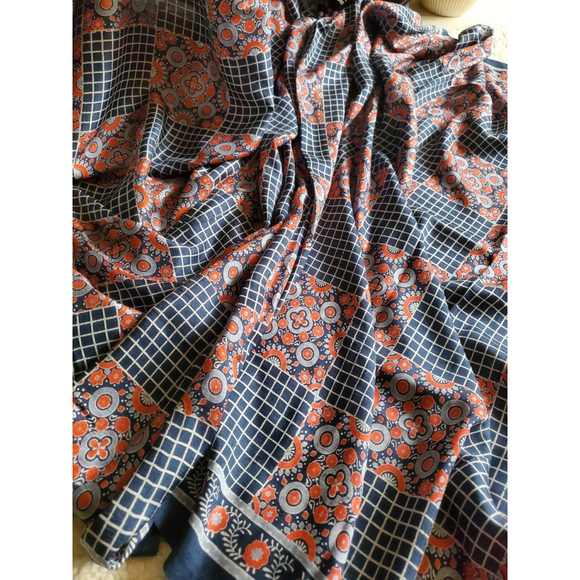 New Women Ajrakh Block Pure Silk Saree With Bp Party Designer Festive - Picture 8 of 10